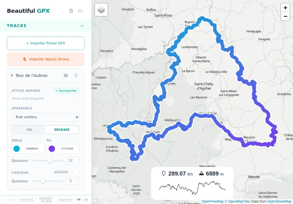 Beautiful GPX editor with an imported track