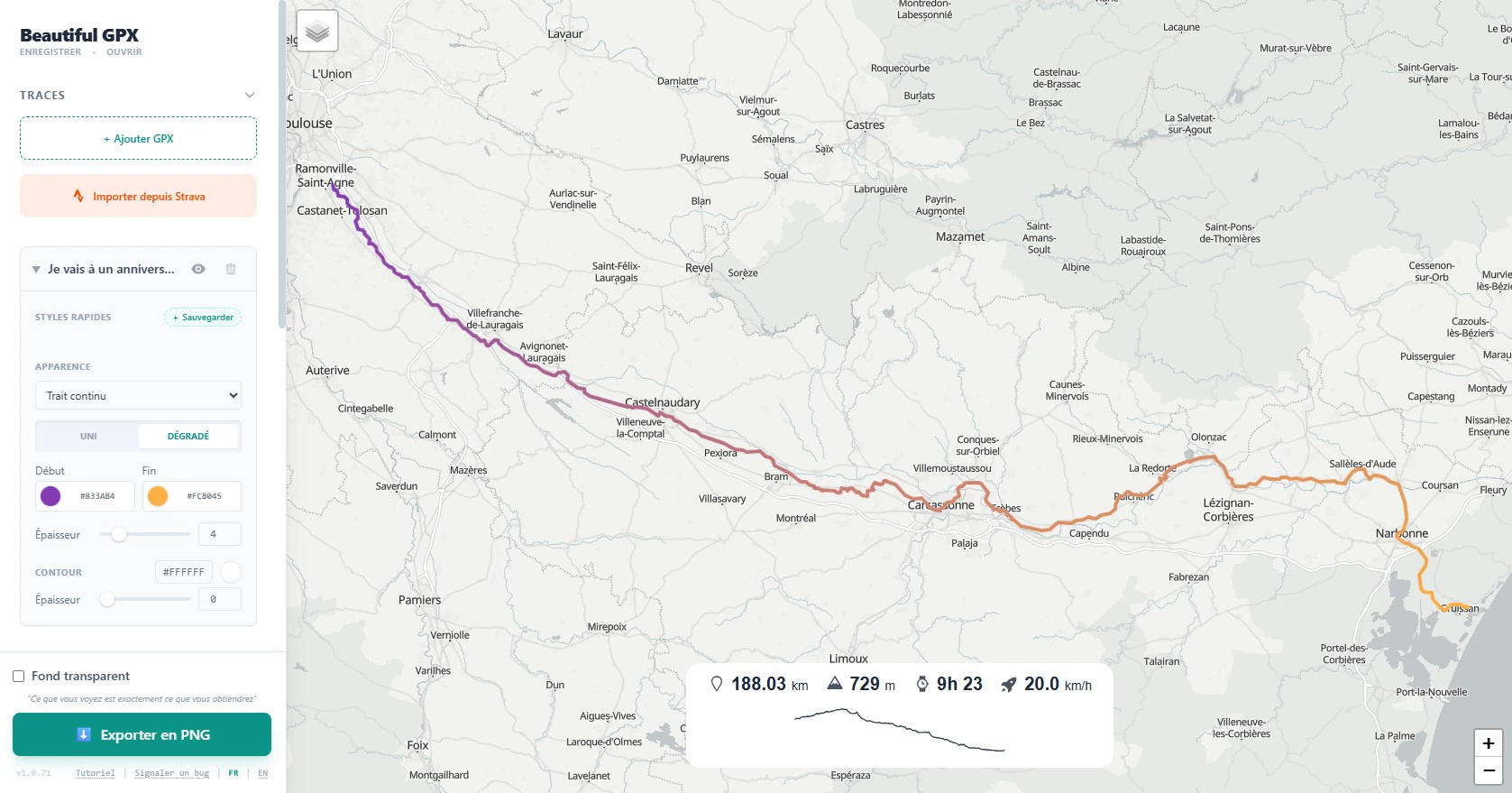 Personnalisation couleur et épaisseur de la trace GPS