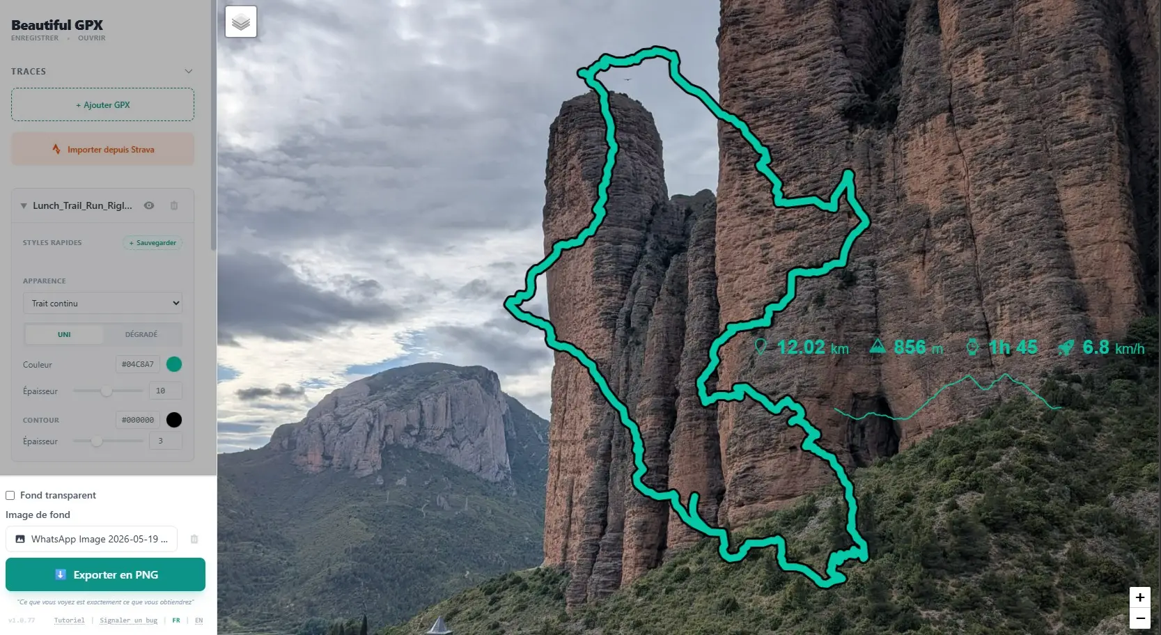 Export PNG avec image de fond personnalisée dans Beautiful GPX